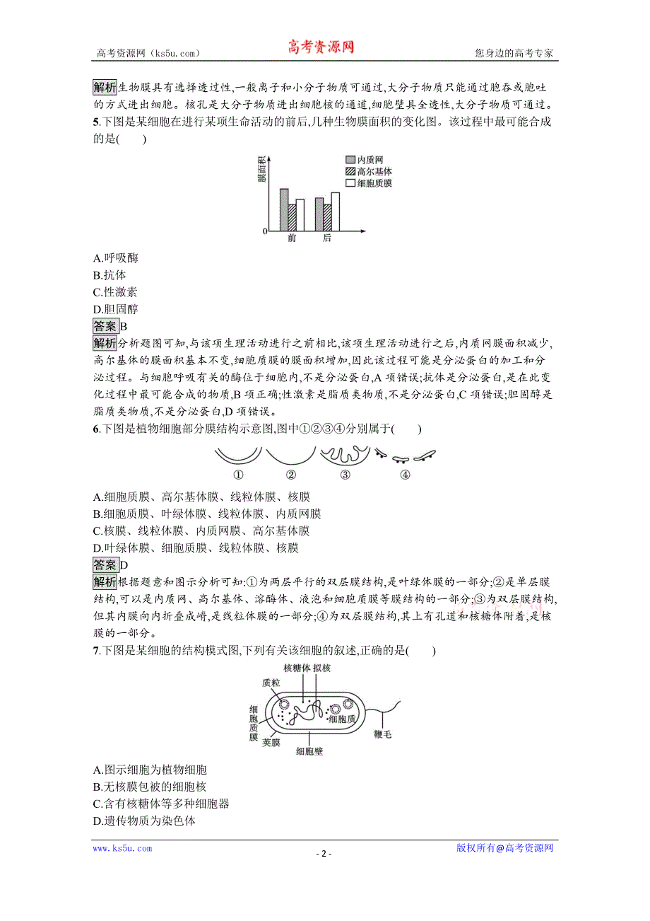 《新教材》2021-2022学年高中生物苏教版必修一课后巩固提升：第二章　第二节　第3课时　细胞核和细胞的生物膜系统 WORD版含答案.docx_第2页