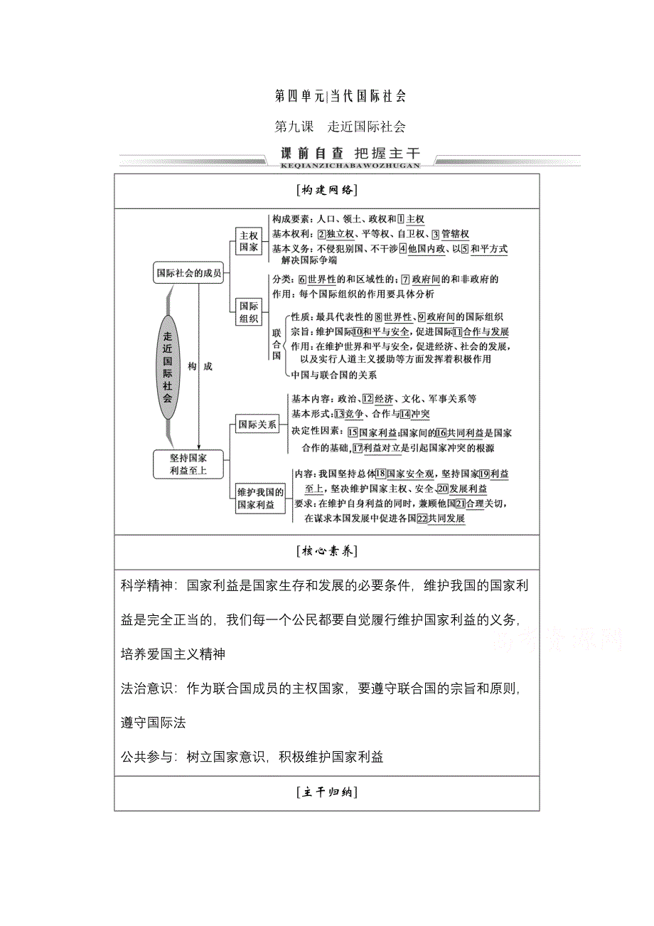 2021届高三政治一轮复习学案：必修二 第九课　走近国际社会 WORD版含解析.doc_第1页