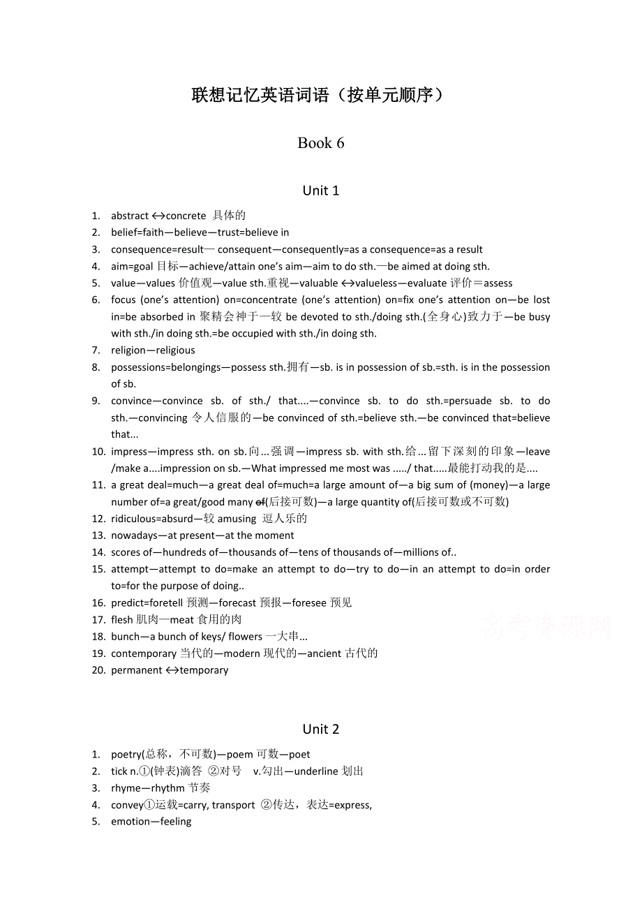 山东省垦利第一中学英语校本课程：联想记忆英语词语（按单元顺序）人教新课标BOOK6.doc_第1页