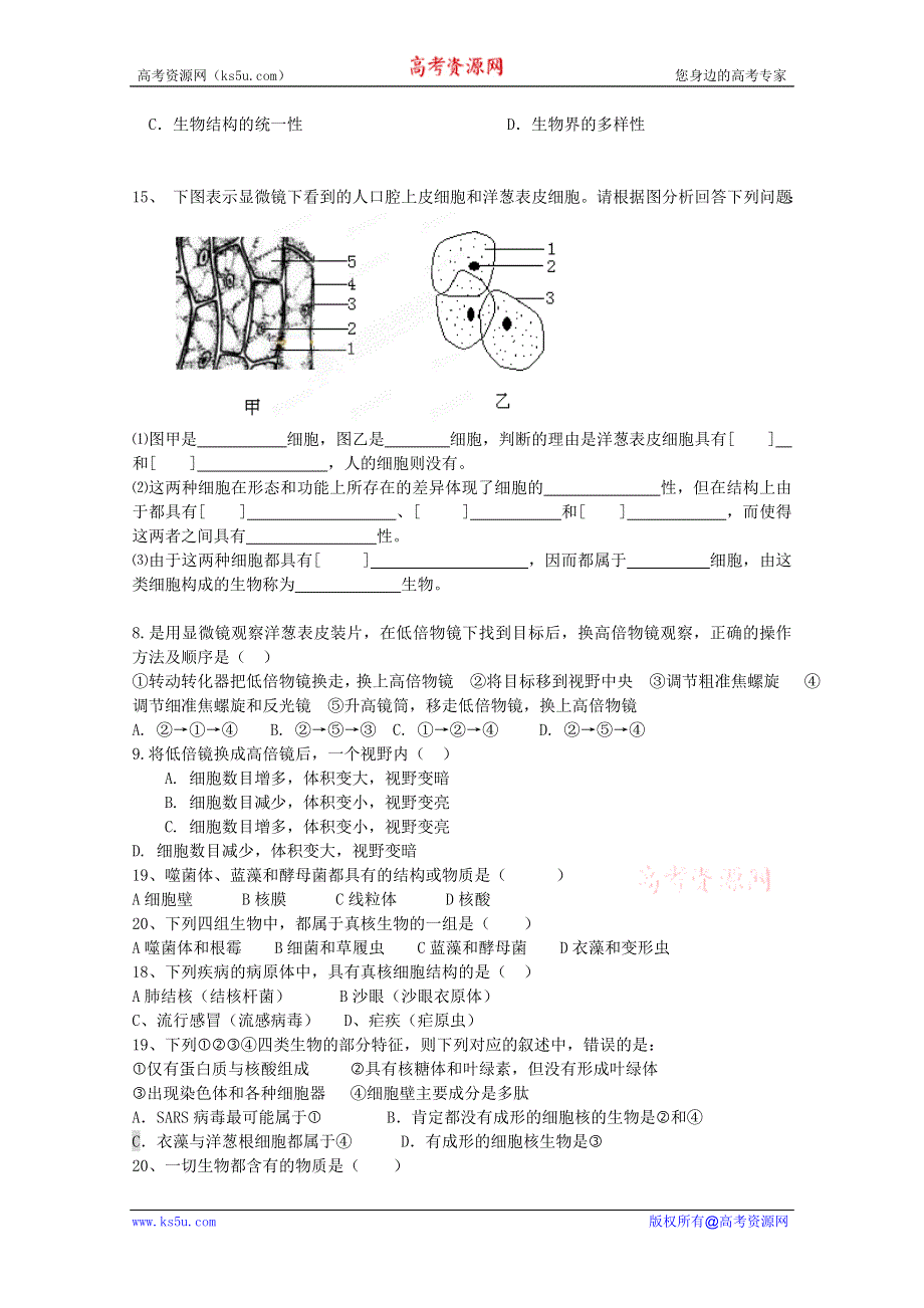 广东省三水实验中学高一生物《12 细胞的多样性和统一性》学案.doc_第3页