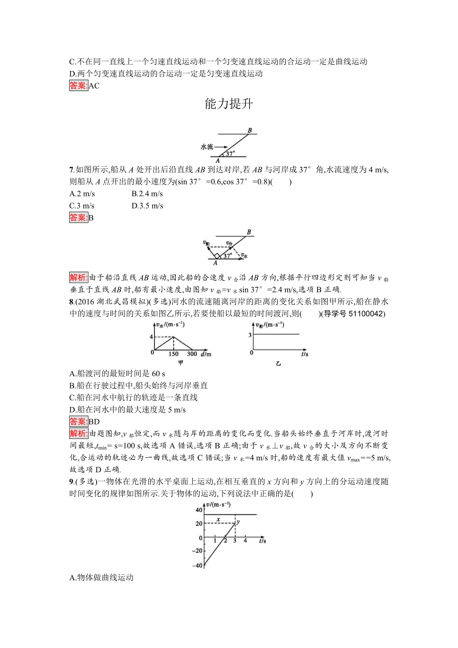 2016-2017学年高中物理必修二（粤教版）课时训练2运动的合成与分解 WORD版含解析.doc_第2页