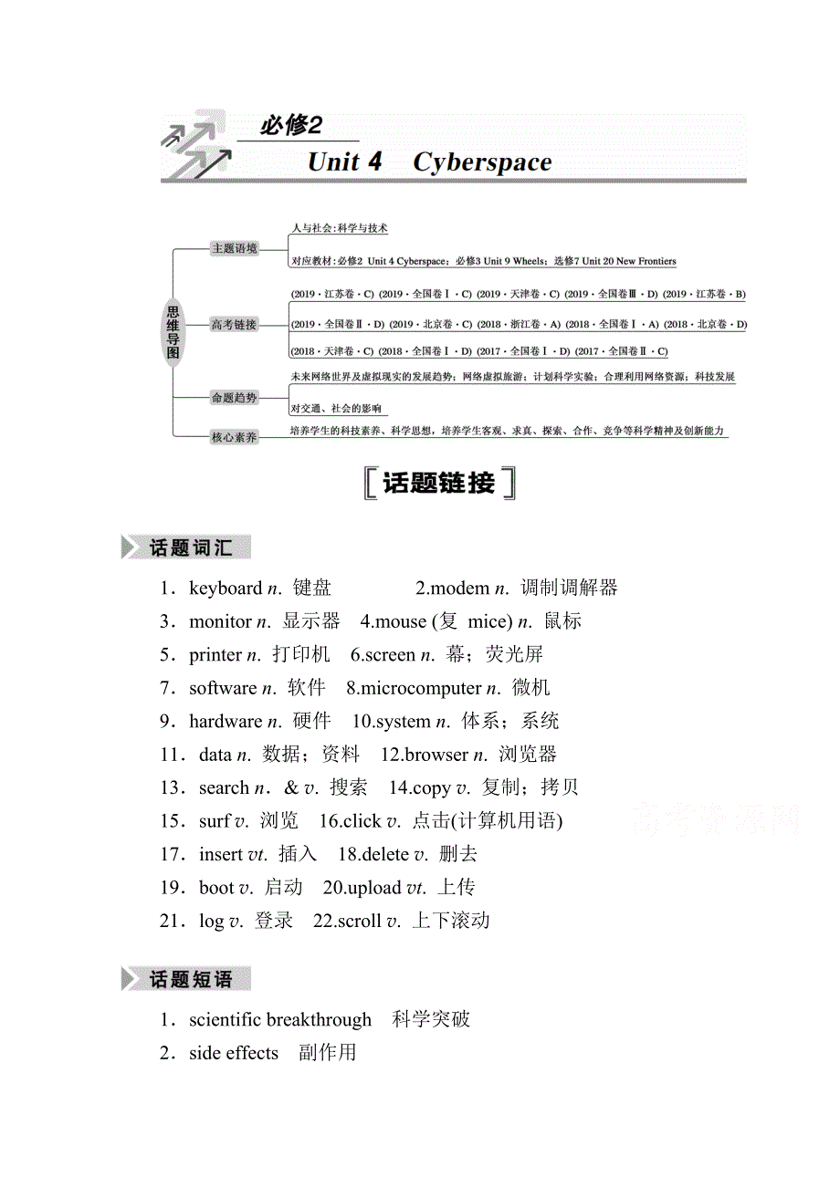 2021届高三英语北师大版一轮总复习教师用书：UNIT 4 CYBERSPACE WORD版含解析.doc_第1页