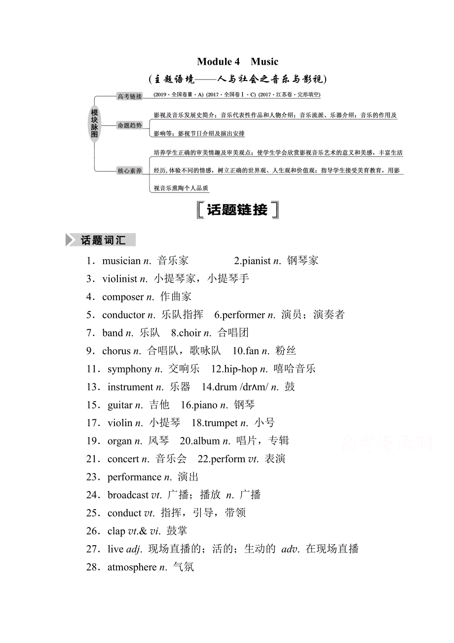 2021届高三英语外研版一轮总复习教师用书：选修6 MODULE 4　MUSIC WORD版含解析.doc_第1页