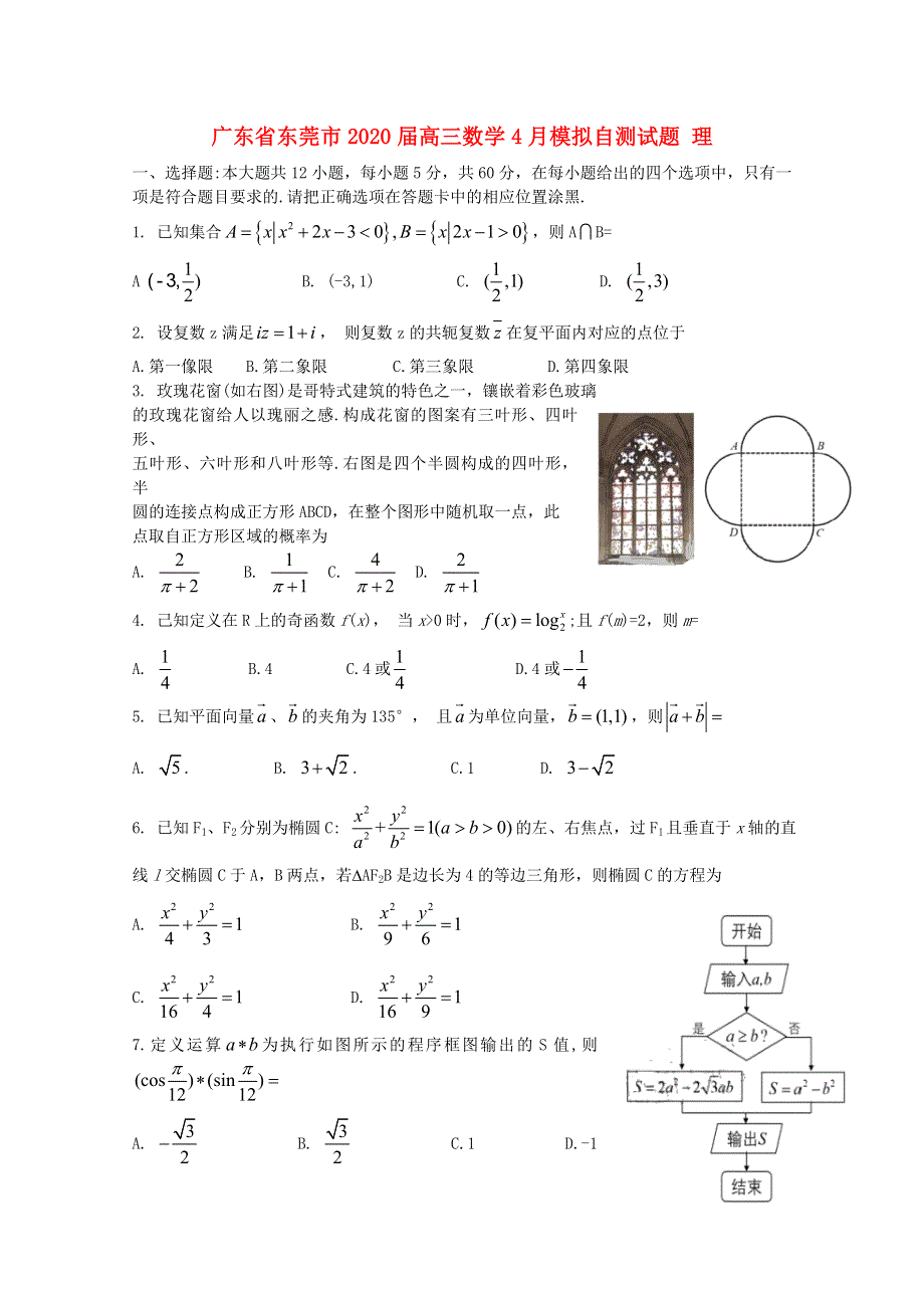 广东省东莞市2020届高三数学4月模拟自测试题 理.doc_第1页