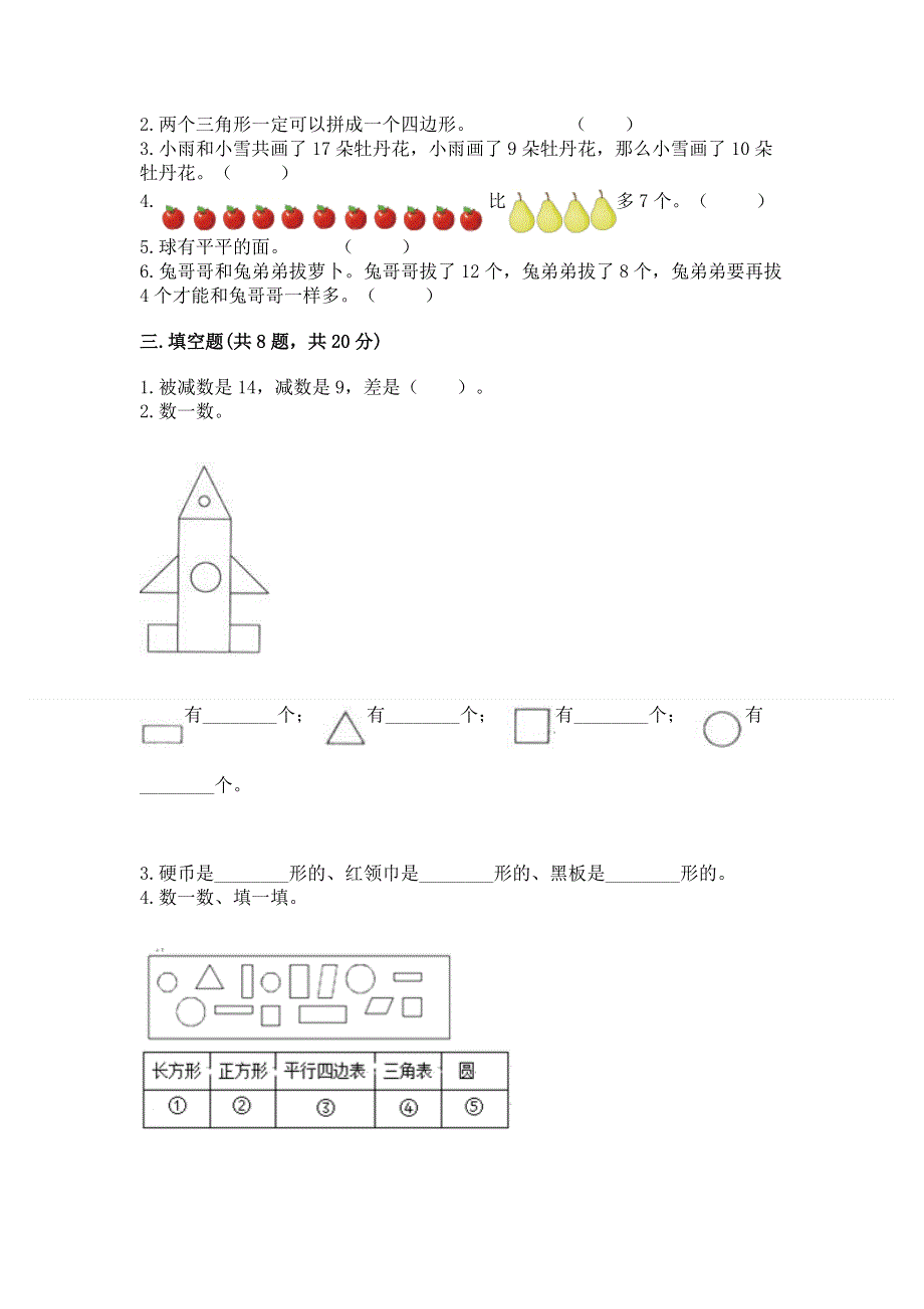 人教版一年级下册数学期中测试卷附参考答案（满分必刷）.docx_第2页