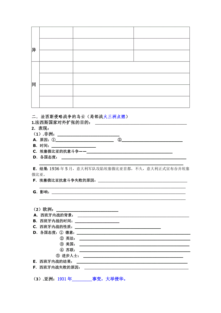 2012届高三历史二轮复习：专题三 第二次世界大战前夜 学案1（人民版选修三）.doc_第2页