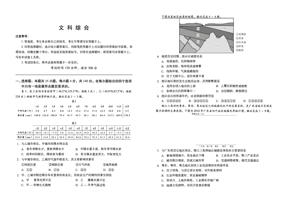 四川省攀枝花市2020届高三上学期期中考试文综试卷 PDF版含答案.pdf_第1页