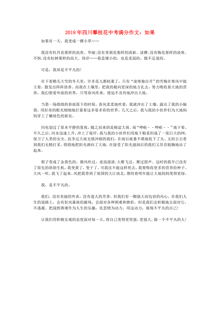 四川省攀枝花市2019年中考语文满分作文 如果.doc_第1页