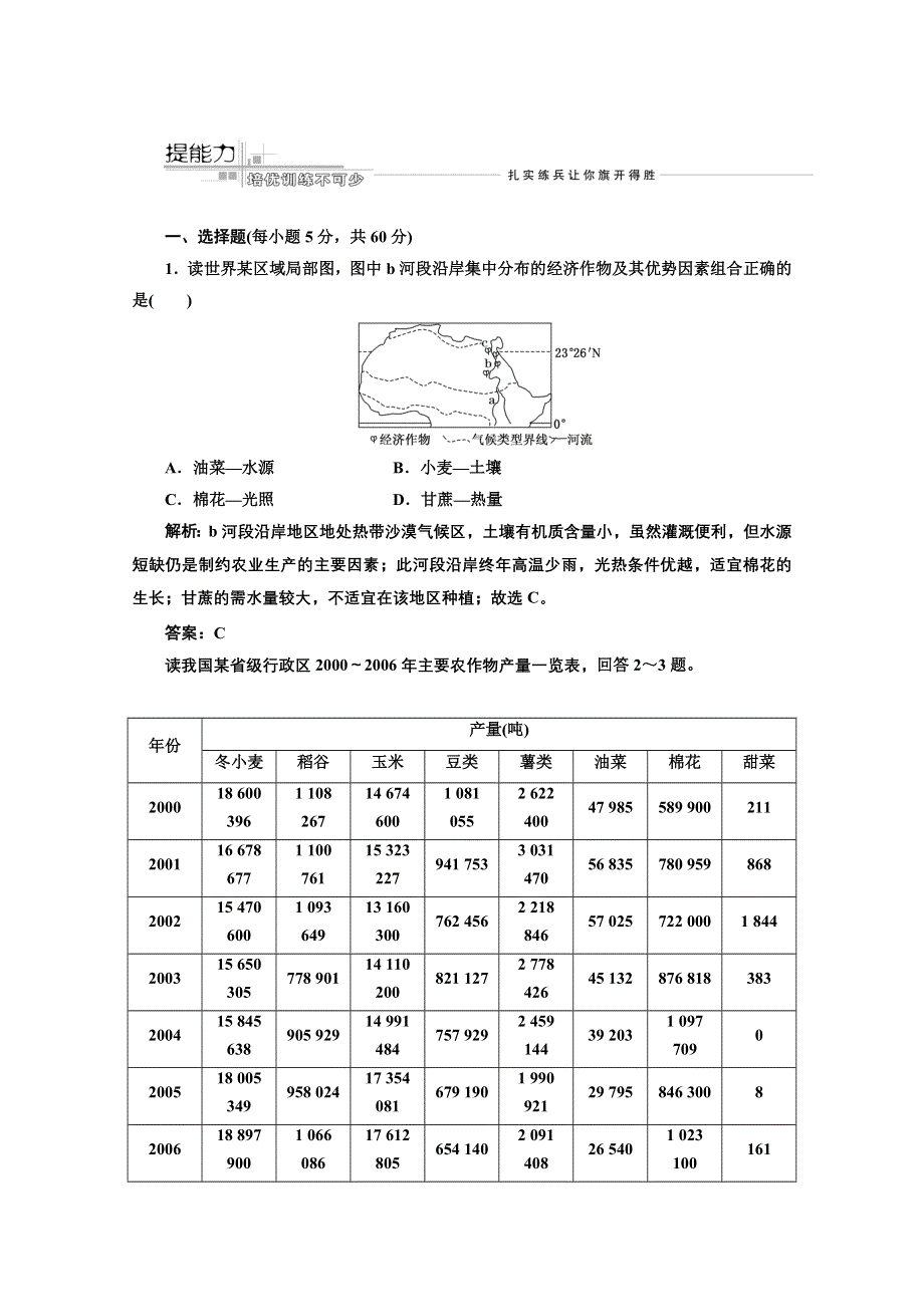 2012届高三地理《三维设计》二轮专题试题：专题五第一讲农业.doc_第1页