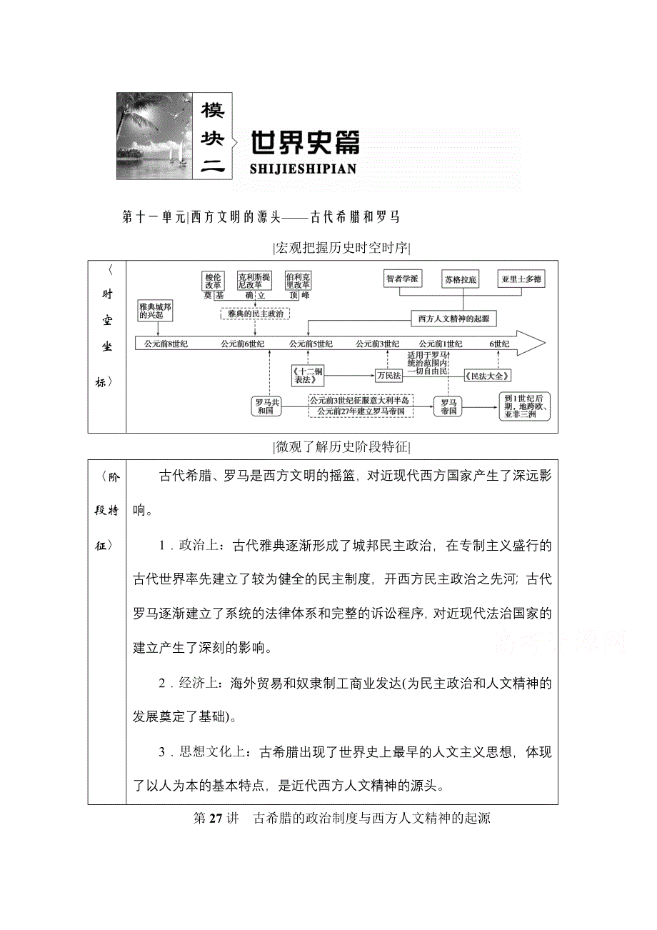 2021届高三通史版历史一轮复习学案：第11单元 第27讲　古希腊的政治制度与西方人文精神的起源 WORD版含解析.doc_第1页