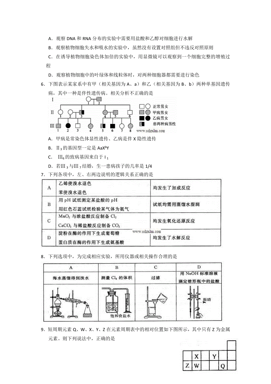 山东省威海市第一中学2015届高三4月二轮复习检理综试题.doc_第2页