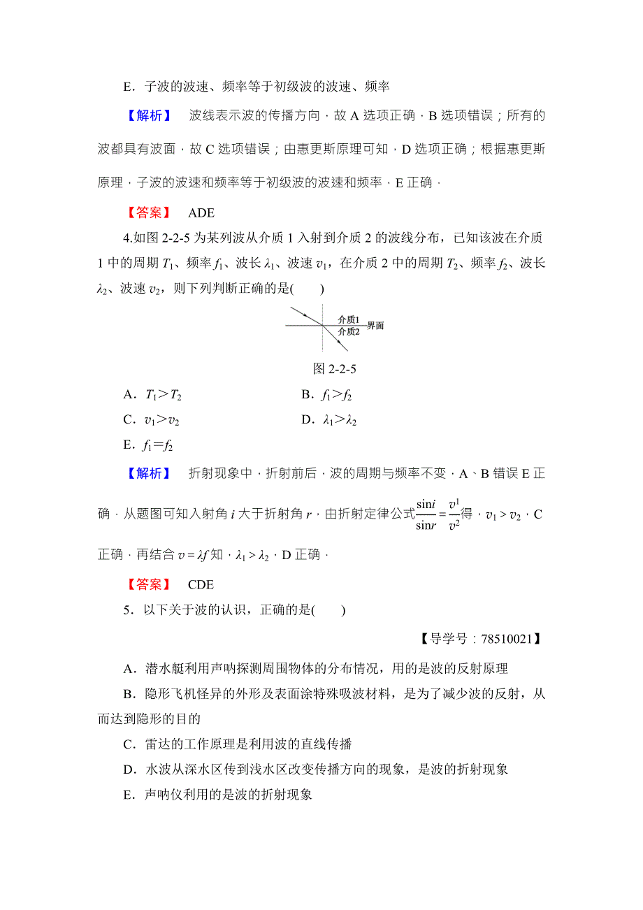 2018版物理（鲁科版）新课堂同步选修3-4文档：学业分层测评 第2章 第2节 波的反射和折射 WORD版含解析.doc_第2页