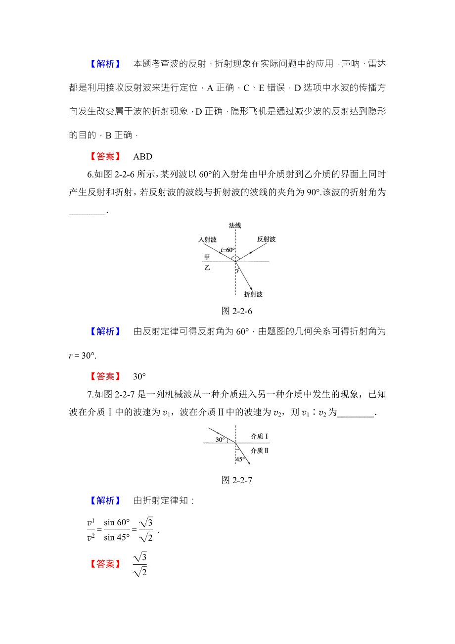 2018版物理（鲁科版）新课堂同步选修3-4文档：学业分层测评 第2章 第2节 波的反射和折射 WORD版含解析.doc_第3页