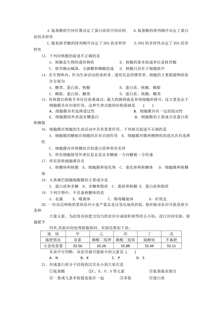 四川省攀枝花市三中11-12学年高一上学期期中考试（生物）.doc_第2页