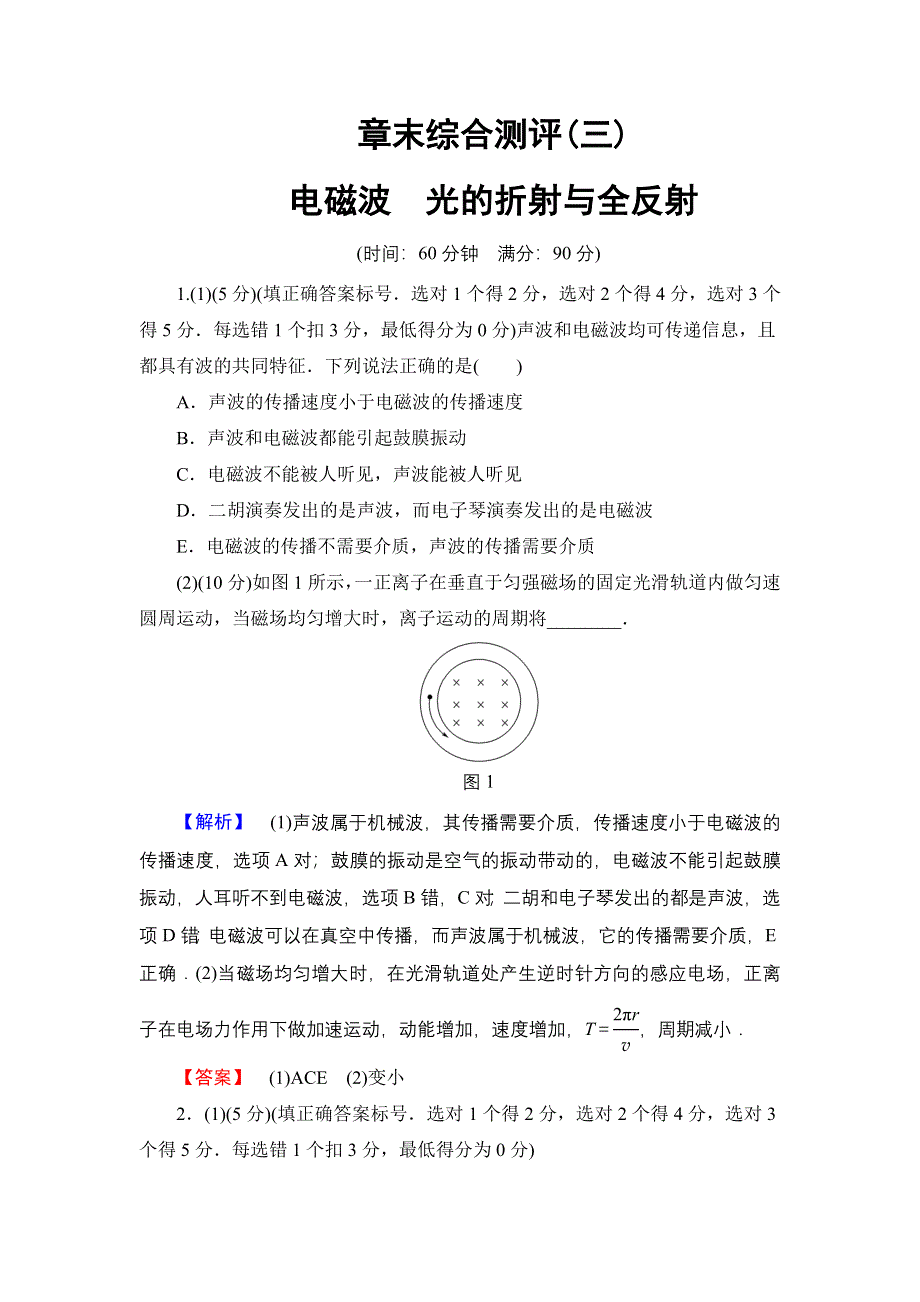 2016-2017学年高中物理鲁科版选修3-4章末综合测评3 WORD版含解析.doc_第1页