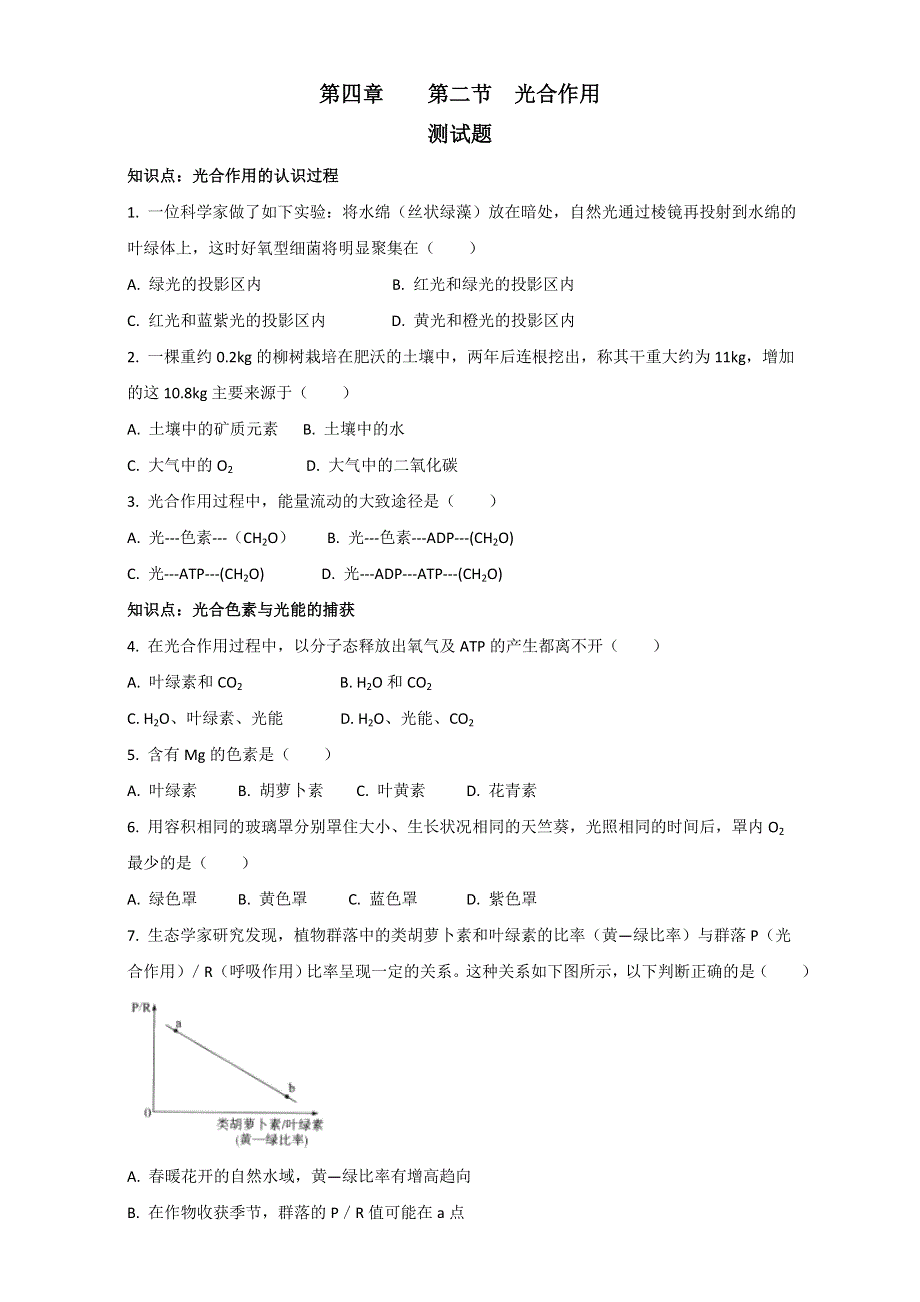 《优选》生物-苏教版-高中-必修1-第四章-第二节 光合作用-练习 WORD版含答案.doc_第1页