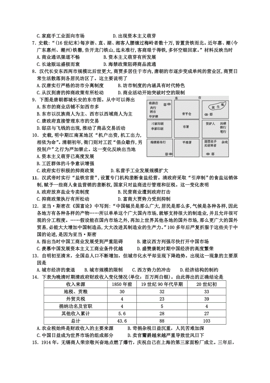 四川省攀枝花市第十二中学2016-2017学年高一下学期第一次月考（3月调研检测）历史试题 WORD版含答案.doc_第2页