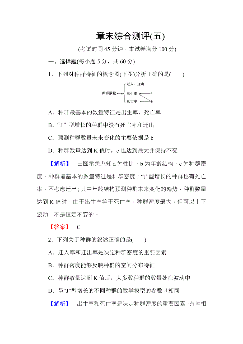 2016-2017学年高中生物中图版必修三章末综合测评5 WORD版含解析.doc_第1页