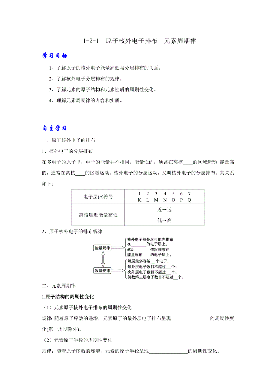 人教版高中化学必修二 1-2-1 原子核外电子排布 元素周期律（导学案）1 .doc_第1页