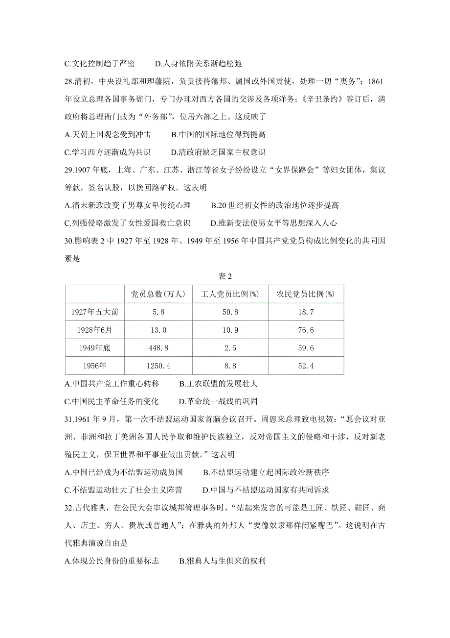 《发布》广东省深圳市2020届高三第二次线上统一测试（4月） 历史 WORD版含答案BYCHUN.doc_第2页