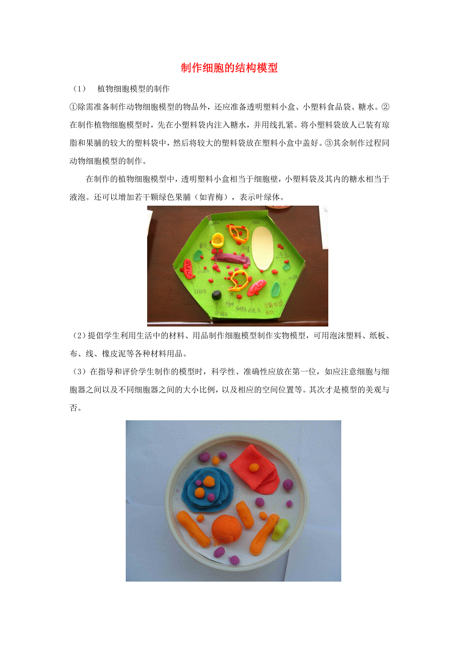 初中生物趣味小知识 制作细胞的结构模型素材 新人教版.doc_第1页