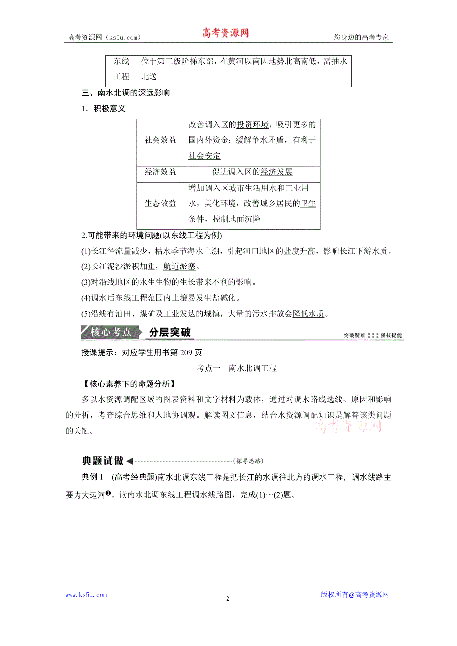 2021届高三鲁教版地理一轮复习学案：第12章 第3讲　资源的跨区域调配——以南水北调为例 WORD版含解析.doc_第2页