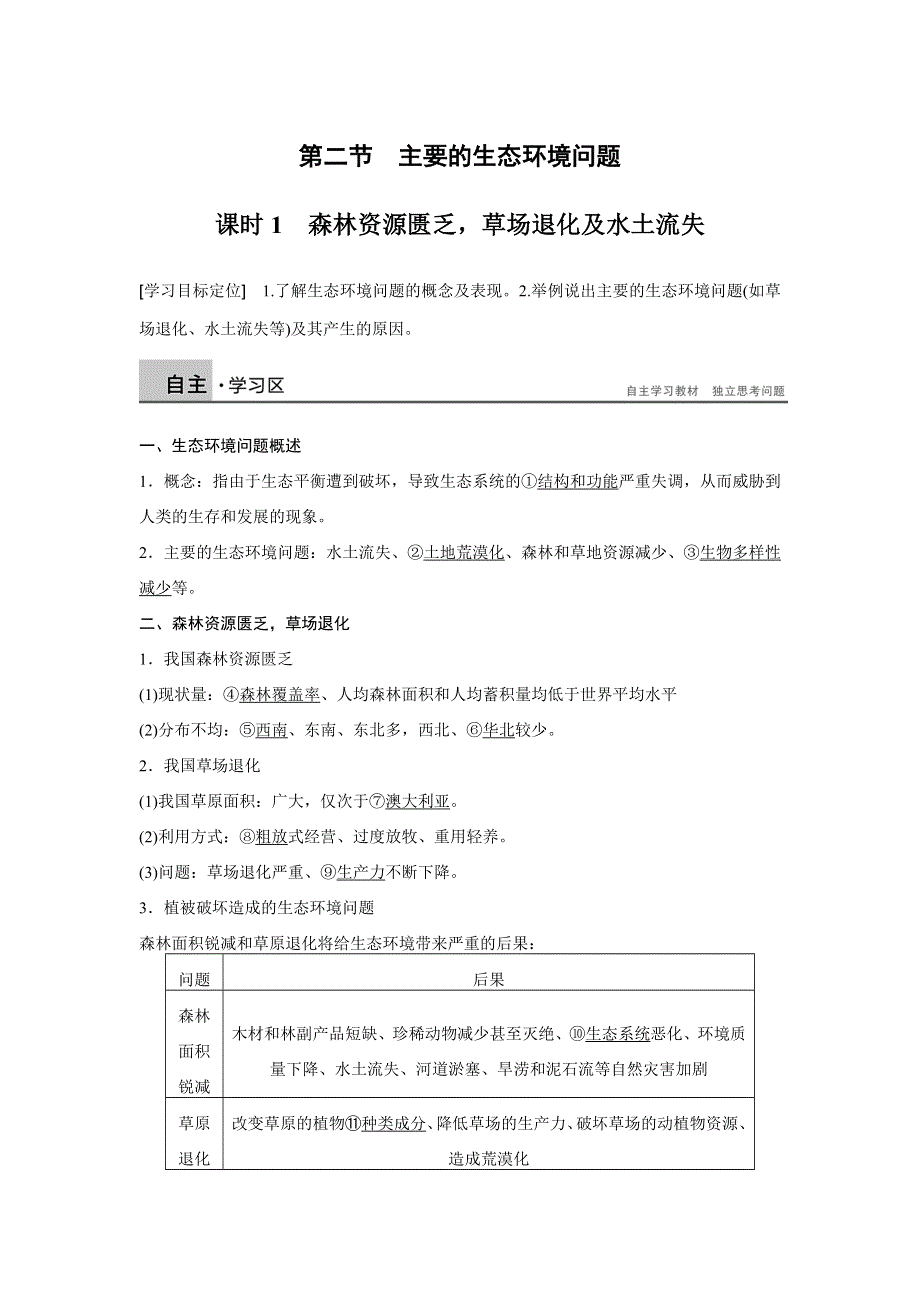 《新步步高》2015-2016学年高二地理湘教版选修6学案：第三章 第二节 课时1 森林资源匮乏草场退化及水土流失 WORD版含答案.docx_第1页