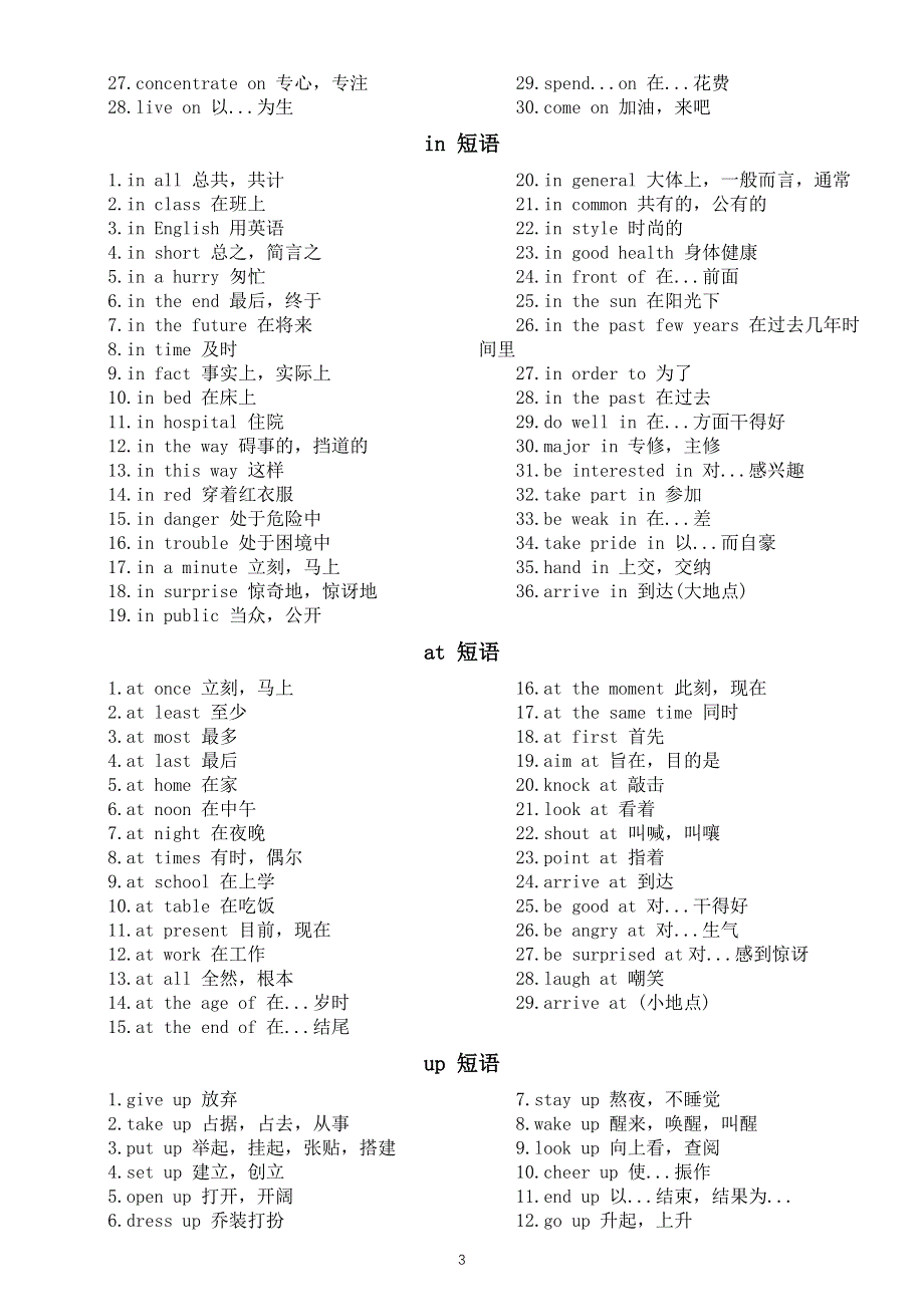 初中英语2022中考重点必背短语汇总（直接打印每生一份熟读熟记）.doc_第3页