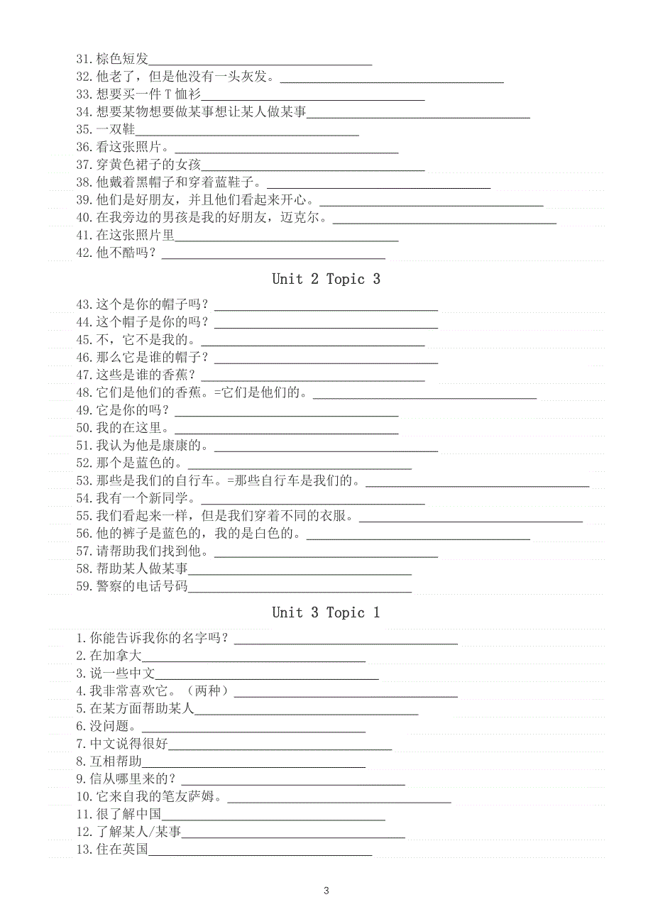 初中英语仁爱版七年级上册重点短语句型默写练习（共245句附参考答案）.doc_第3页