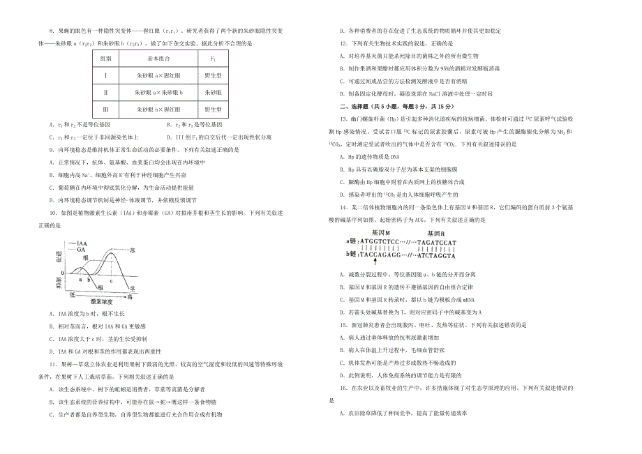 2020年高三生物最新信息卷（十二）.doc_第2页