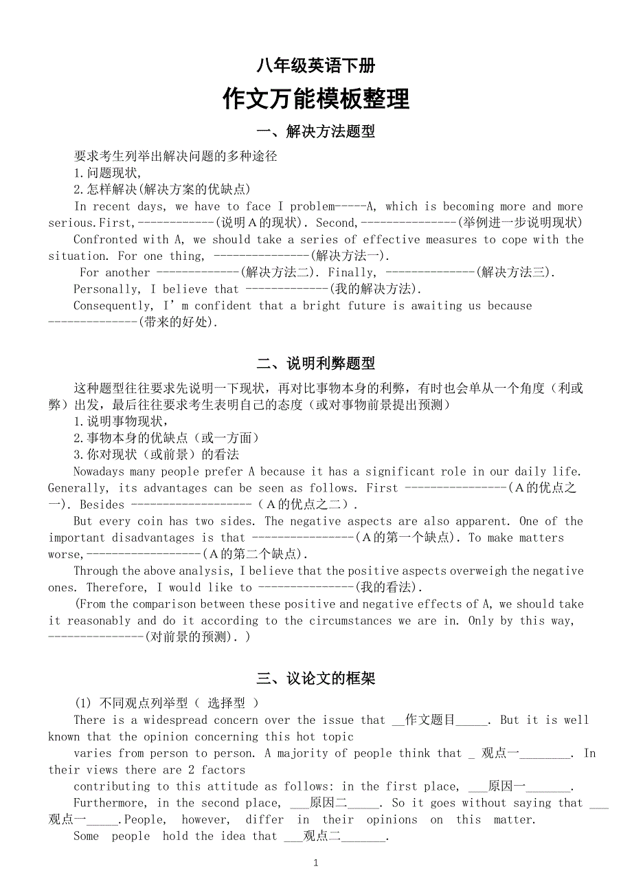 初中英语八年级下册作文万能模板汇总（共9类题型套用进去满分）.doc_第1页