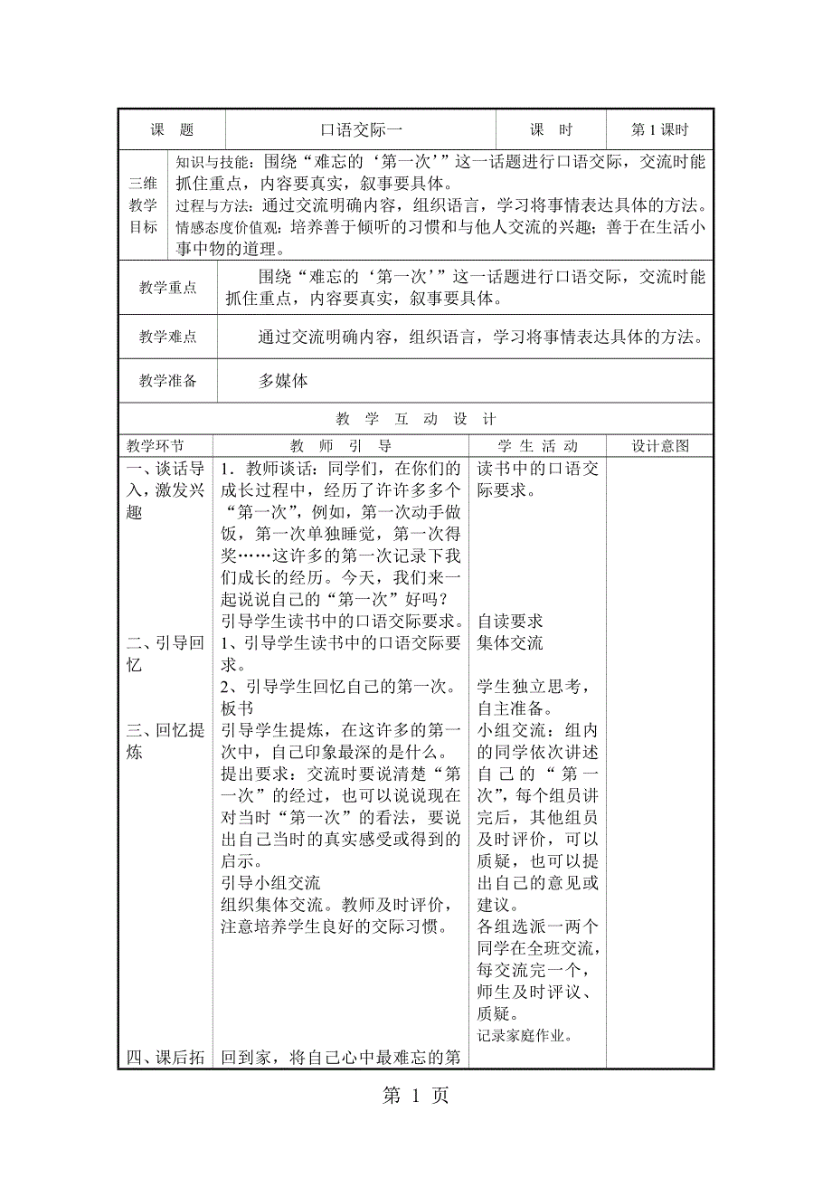 六年级下语文教案-口语交际一_人教新课标.doc_第1页