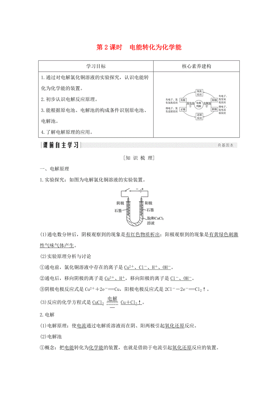 2020年高中化学 专题2 化学反应与能量转化 第三单元 化学能与电能的转化 第2课时 电能转化为化学能讲义 素养练（含解析）苏教版必修2.doc_第1页