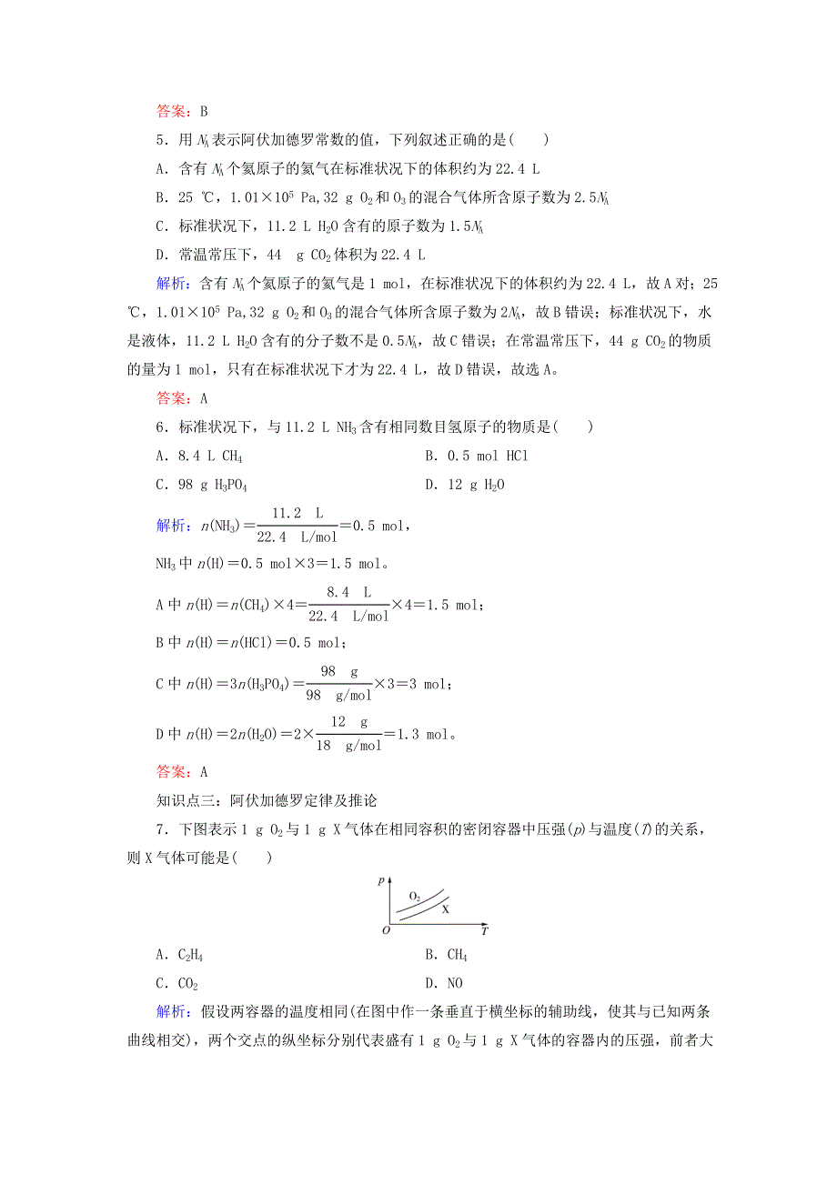 2020年高中化学 专题一 化学家眼中的物质世界 第1单元 丰富多彩的化学物质 第3课时 物质的聚集状态课时跟踪检测 苏教版必修1.doc_第2页