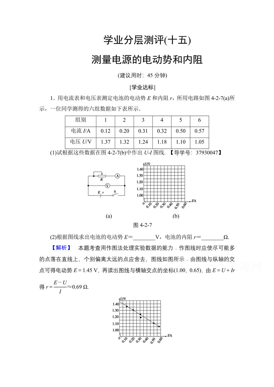 2016-2017学年高中物理沪科版习题 选修3-1 第四章 探究闭合电路欧姆定律 学业分层测评15 WORD版含答案.doc_第1页