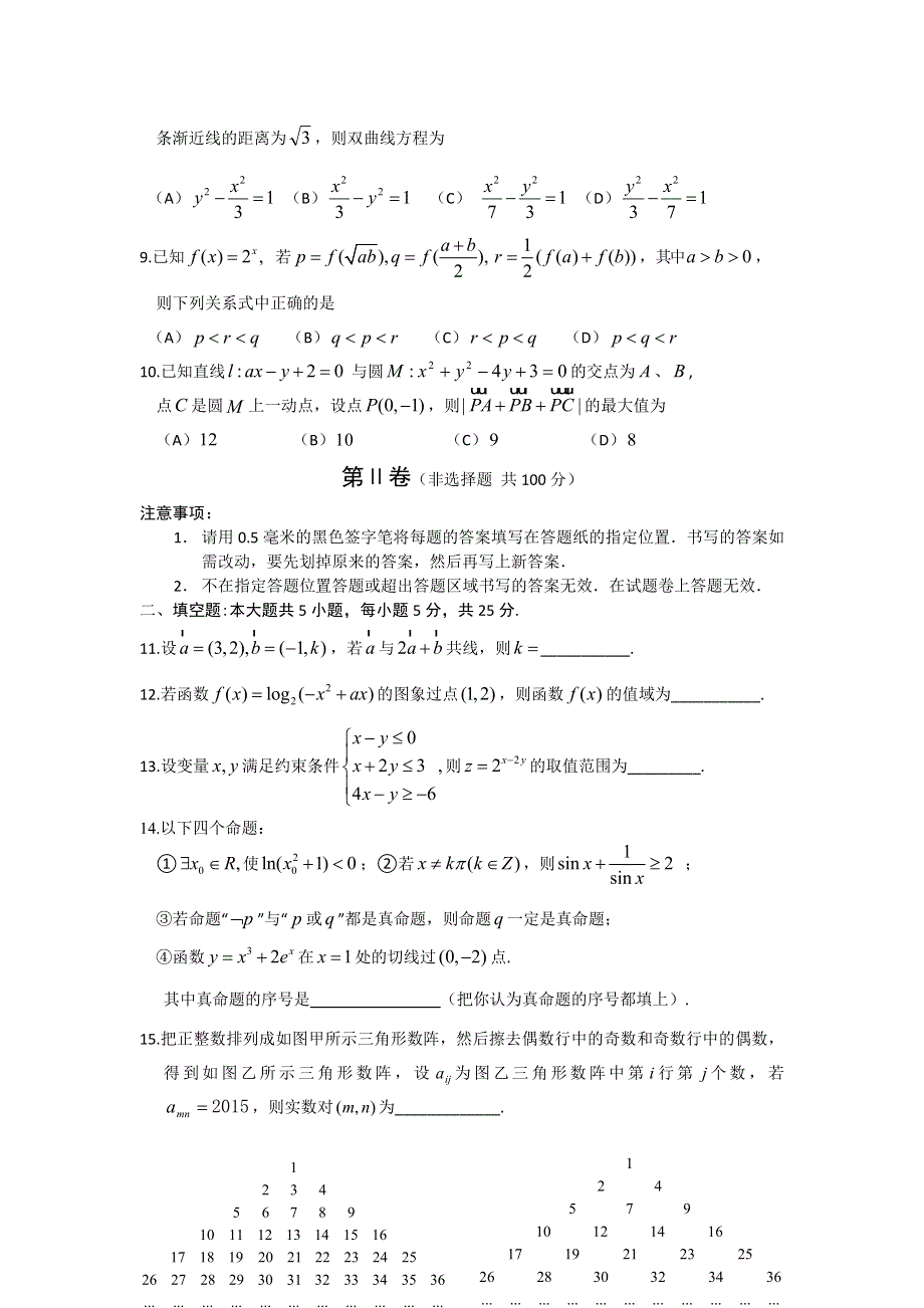 山东省威海市2016届高三一月考试数学文试题 WORD版含答案.doc_第2页