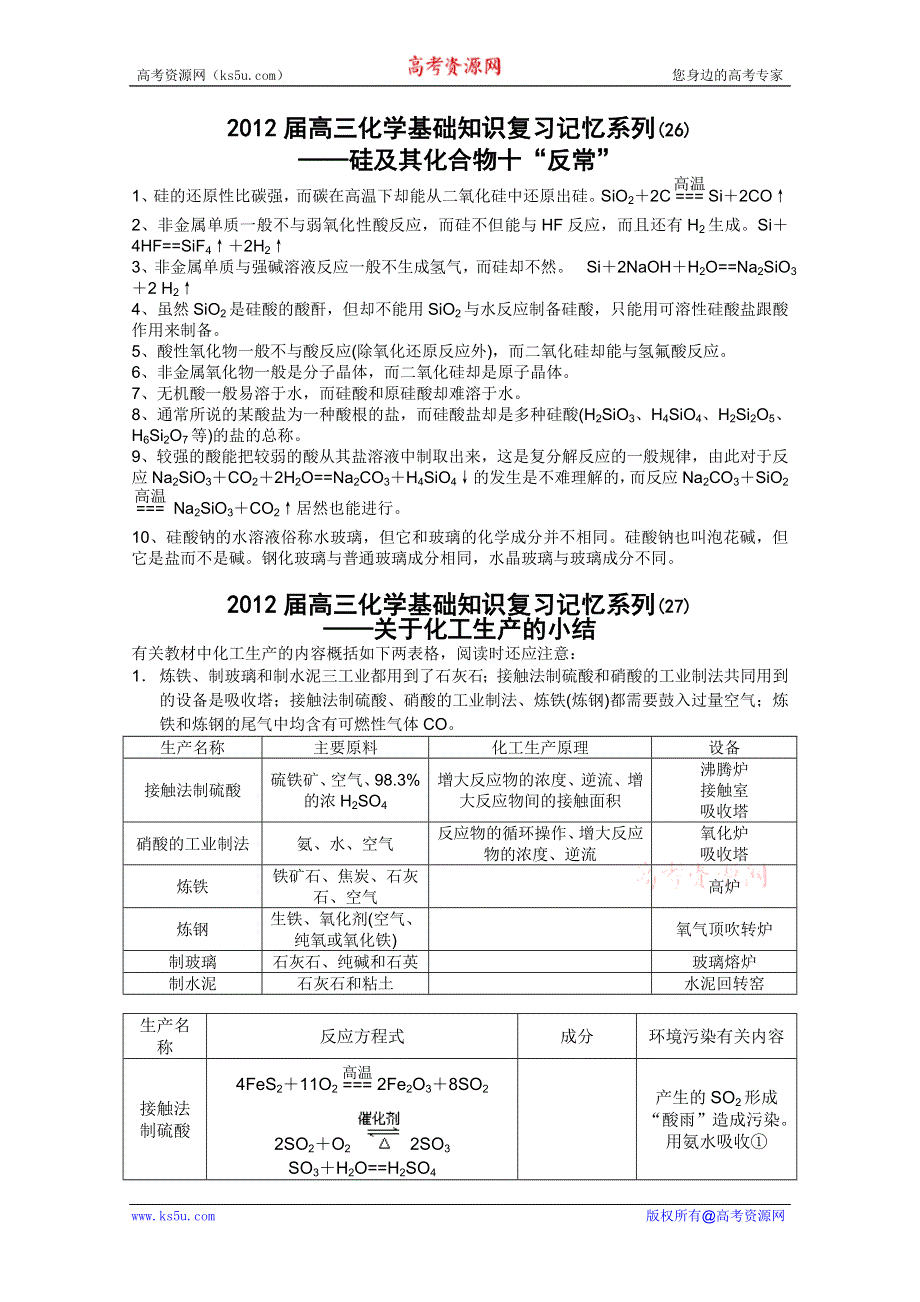 2012届高三化学基础知识复习记忆系列26-30.doc_第1页