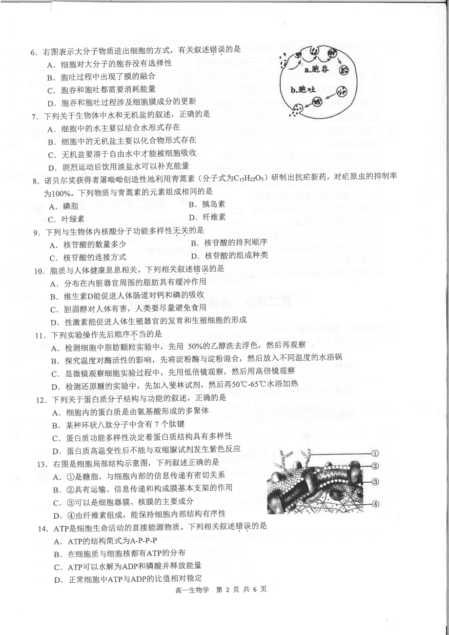 《发布》广东省佛山市2020-2021学年高一上学期期末考试 生物 PDF版无答案.pdf_第2页