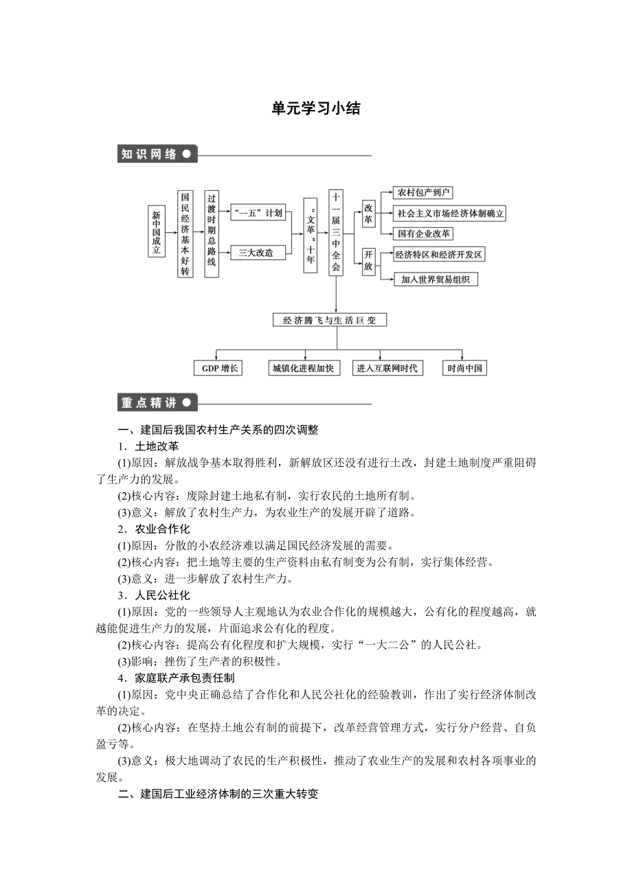 《新步步高》2014-2015学年高一历史岳麓版必修二课时作业：第四单元 单元学习小结 WORD版含解析.docx_第1页