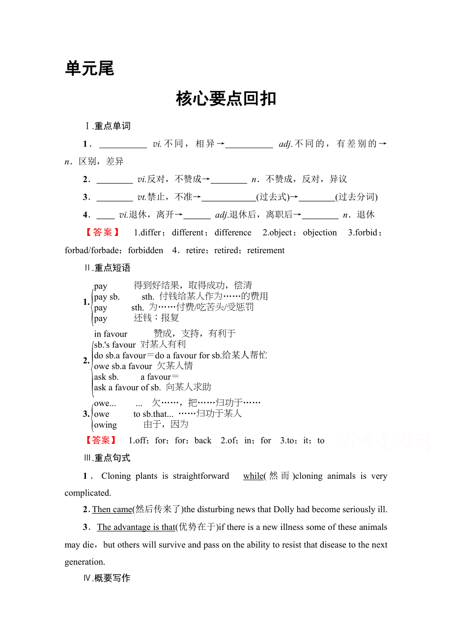 2016-2017学年高中英语人教版新课标必修八（浙江专版） UNIT 2-核心要点回扣 WORD版含答案.doc_第1页