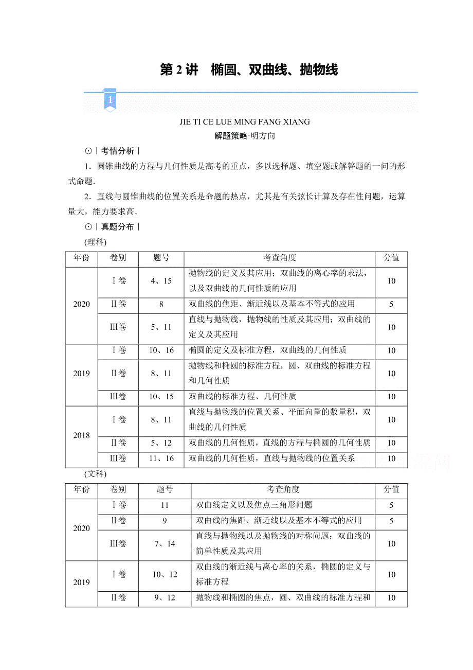 2021届高考二轮数学人教版学案：第二部分 专题五 第2讲　椭圆、双曲线、抛物线 WORD版含解析.doc_第1页