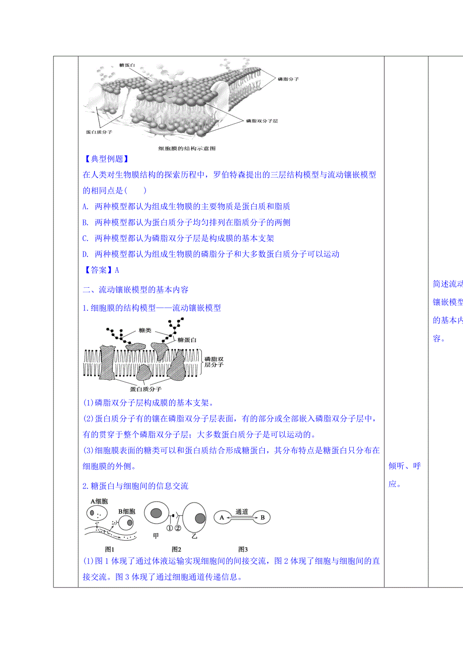 《优选整合》人教版高中生物必修1 第4章第2节生物膜的流动镶嵌模型 教案 .doc_第3页