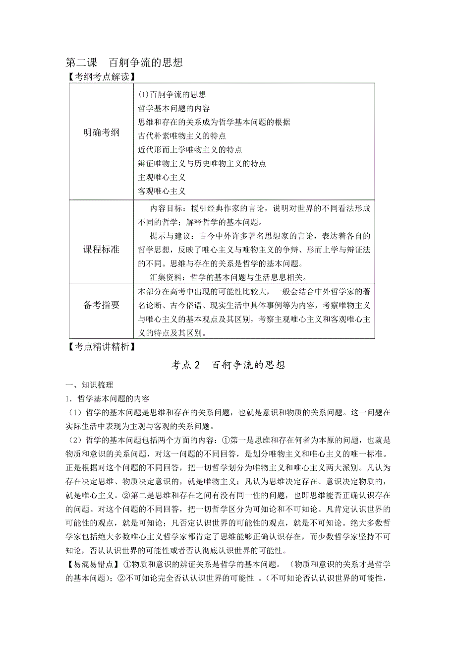 2012届高三政治新课标第一轮精品复习讲义：第二课 百舸争流的思想(新人教必修4）.doc_第1页