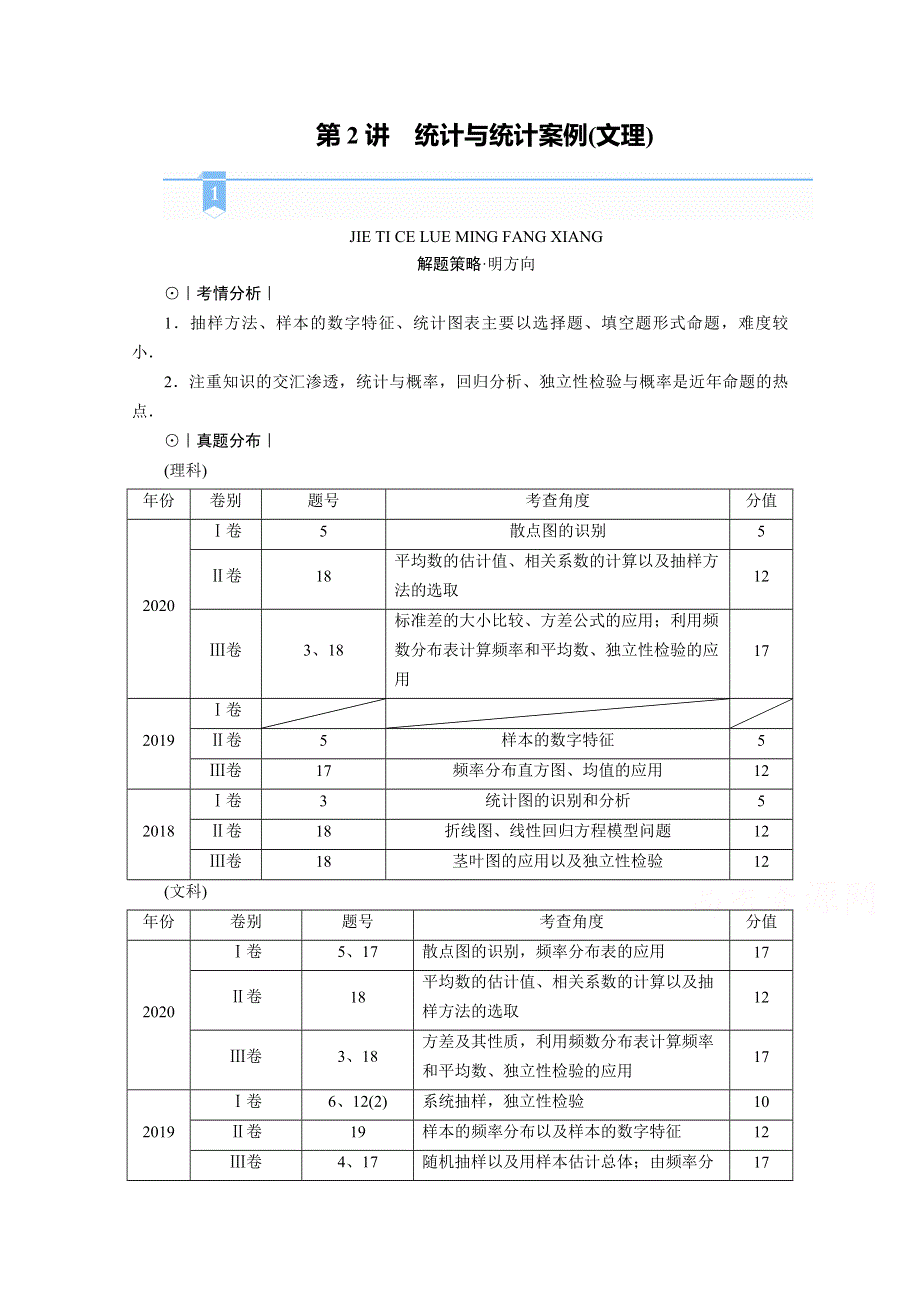 2021届高考二轮数学人教版学案：第二部分 专题四 第2讲　统计与统计案例（文理） WORD版含解析.doc_第1页