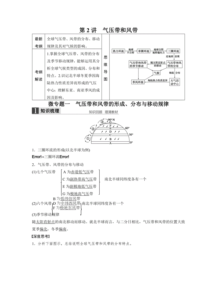 《新步步高》2016届高三地理（人教版通用）大一轮复习教案：必修1 第三章 第2讲 气压带和风带 WORD版含解析.docx_第1页