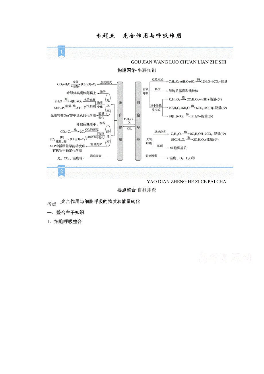 2021届高考二轮生物人教版学案：专题五　光合作用与呼吸作用 WORD版含解析.doc_第1页