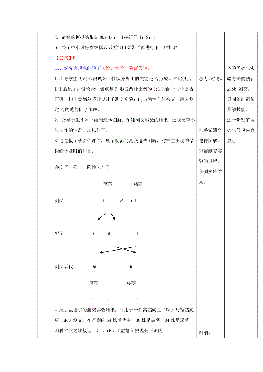 《优选整合》人教版高中生物必修2 第1章第1节孟德尔豌豆杂交实验（一）第2课时 教案 .doc_第3页