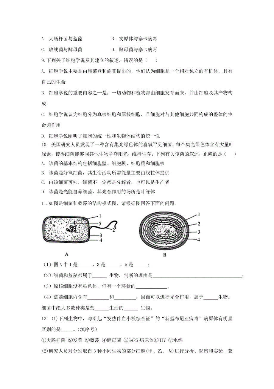 《优选整合》人教版高中生物必修1第1章第2节细胞的多样性和统一性第2课时（练）（学生版） .doc_第2页