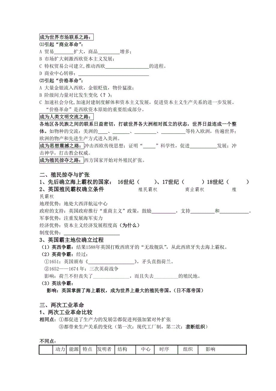 2013年高一历史专题复习学案：专题五 走向世界的资本主义市场（人民版必修2）.doc_第2页