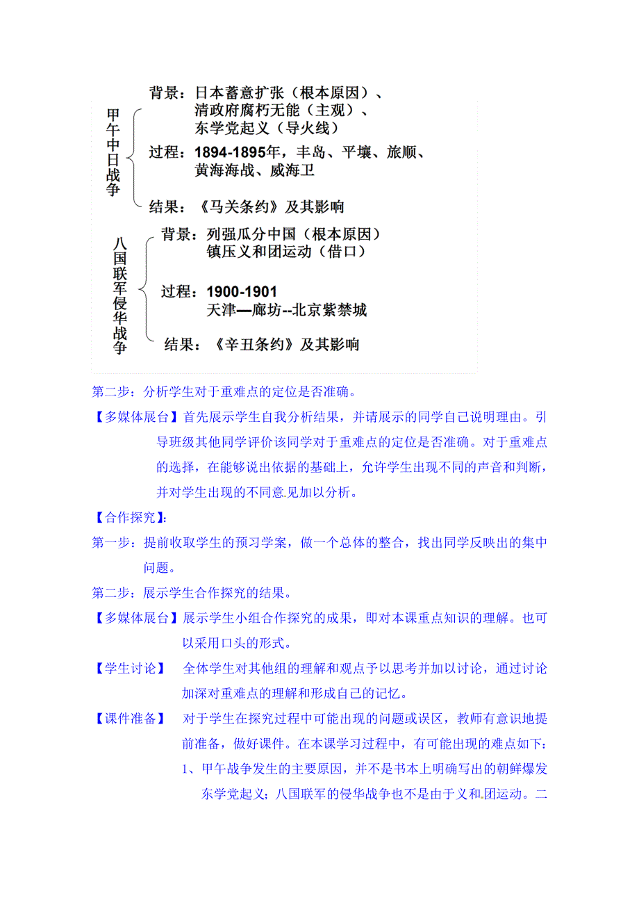 人教版高中历史必修一参考教案 第四单元 近代中国反侵略、求民主的潮流第12课《甲午中日战争和八国联军侵华》1.doc_第2页